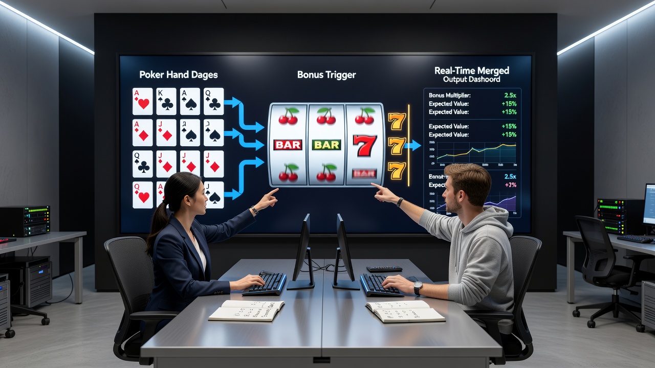 Schermafbeelding van een geïntegreerd dashboard met poker- en slotstatistieken