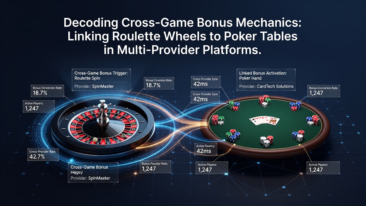 Diagram van algoritmische verbindingen tussen roulette en poker bonussen in multi-provider setups