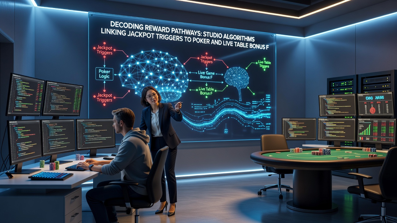 Diagram van interconnecties tussen jackpot systemen, poker algoritmes en live tafel bonusstromen