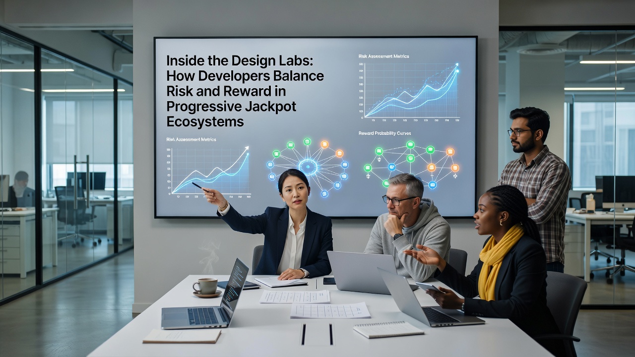 Grafieken van jackpotpoolgroei en risicoverdeling in een designlab