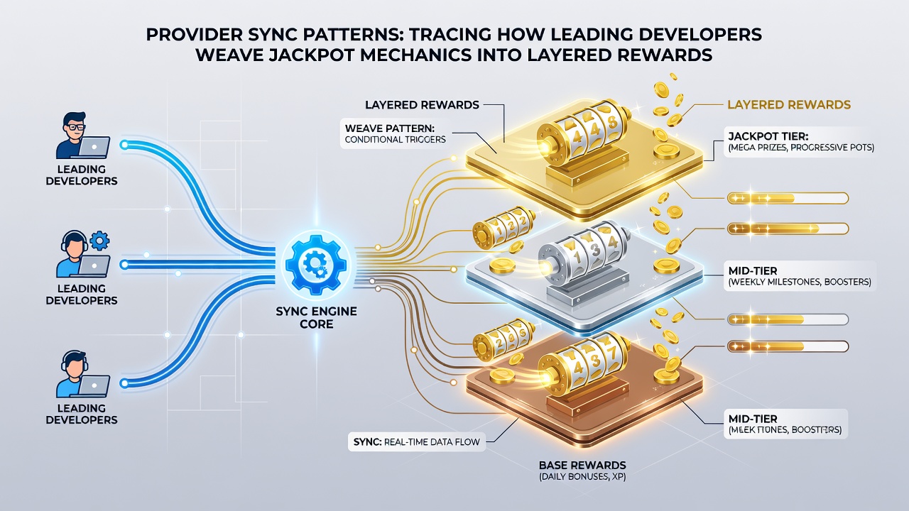 Diagram van verbonden jackpotpools tussen poker, roulette en slots bij toonaangevende providers