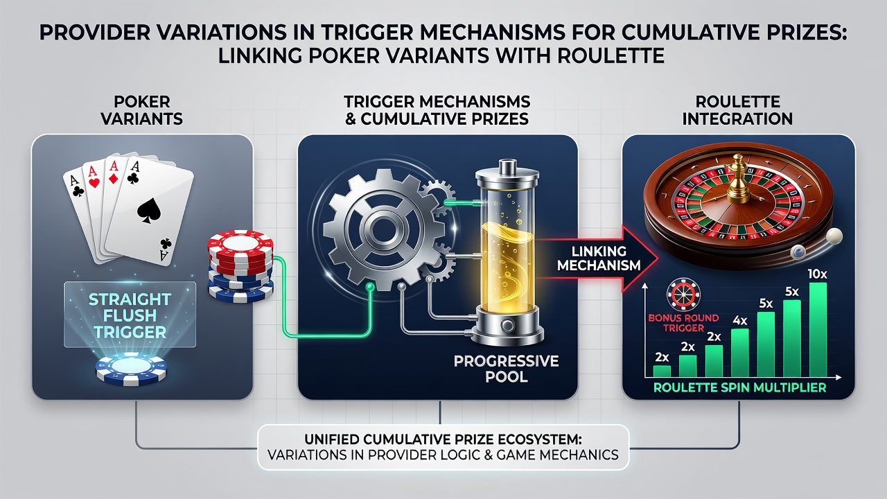 Diagram van algoritmische verbindingen tussen poker en roulette triggers bij verschillende providers